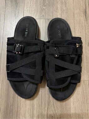 DRACO Black Strappy Buckle Slide Sandals